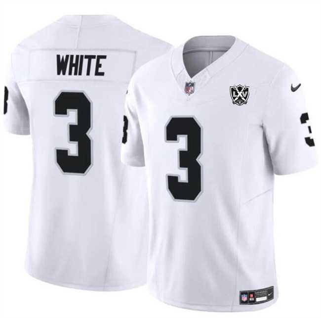 Men & Women & Youth Las Vegas Raiders #3 Zamir White White 2024 F.U.S.E 65th Anniversary Patch Vapor Stitched Jersey